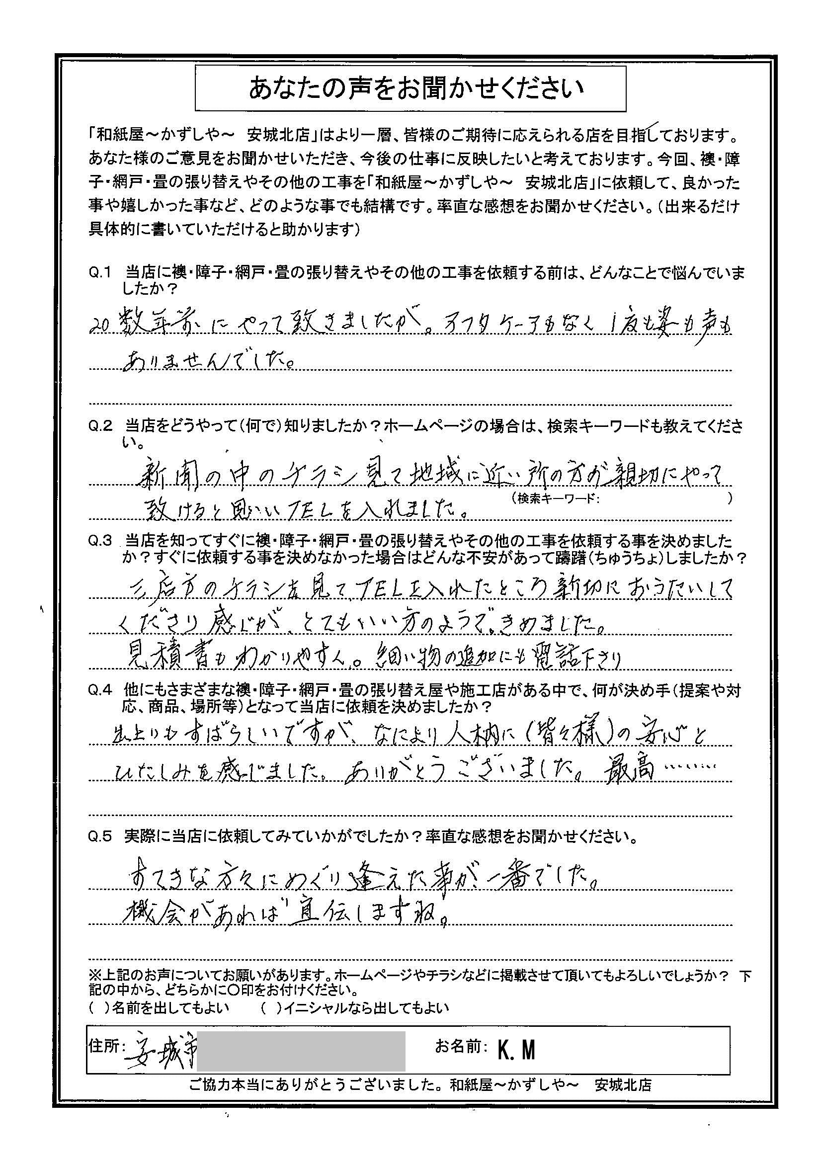 安城市の襖・障子・網戸・畳の張替え　手張り表具職人の店 和紙屋（かずしや）安城北店